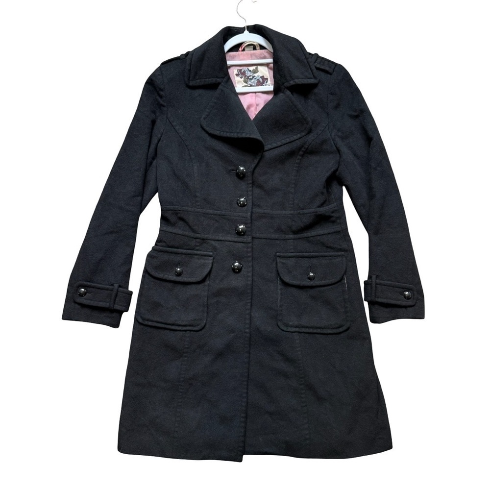 Source Unknown Black Wool Blend Pea Coat Size S or M Cozy Fall Winter